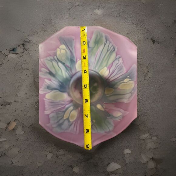 Rueven Glass Bowl By Nouveau Art Glass Co., Inc USA 9 Inch Hand Painted Sticker - Picture 10 of 11